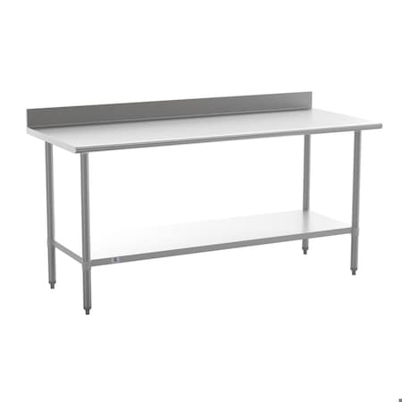 Flash Furniture Reese 430 Stainless Steel 18 Gauge 30-in x 72-in Table w/Adjustable Shelf and 4-in Backsplash NH-WT-3072-GG-B4-GG